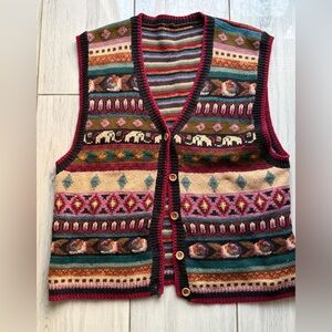 Multicolor Elephant Patterned Women's Sweater Vest